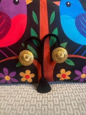 Chanel Vintage Gold Tone Medallion Clip On Earrings